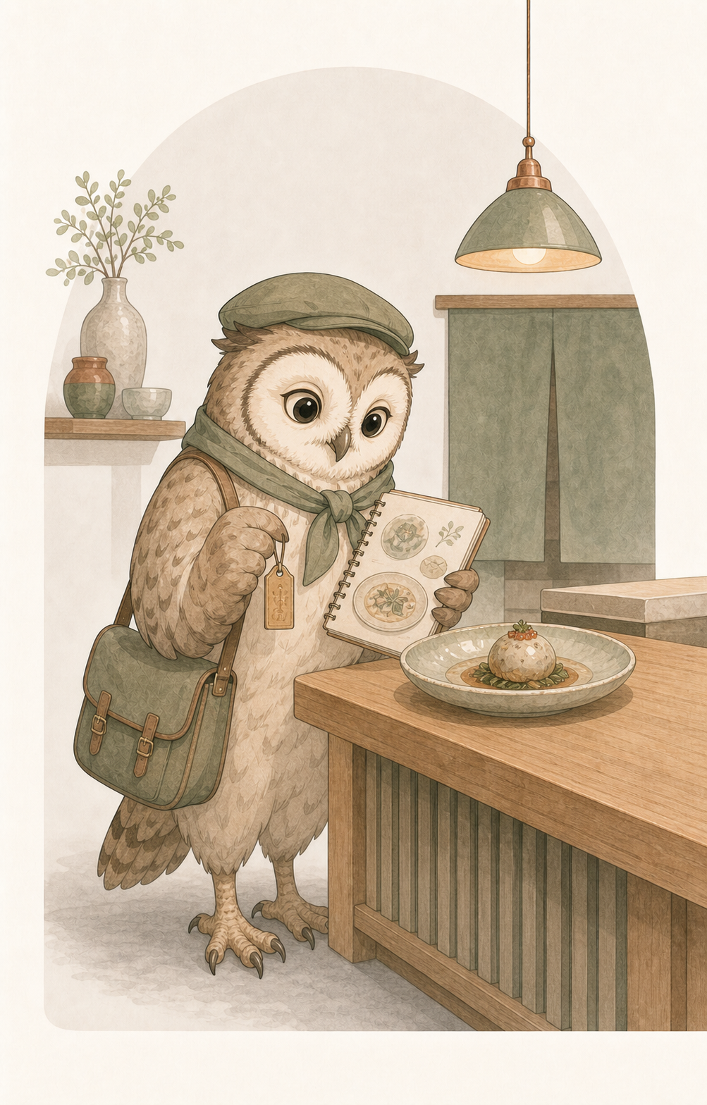 下調べフクロウのキャラクターイラスト